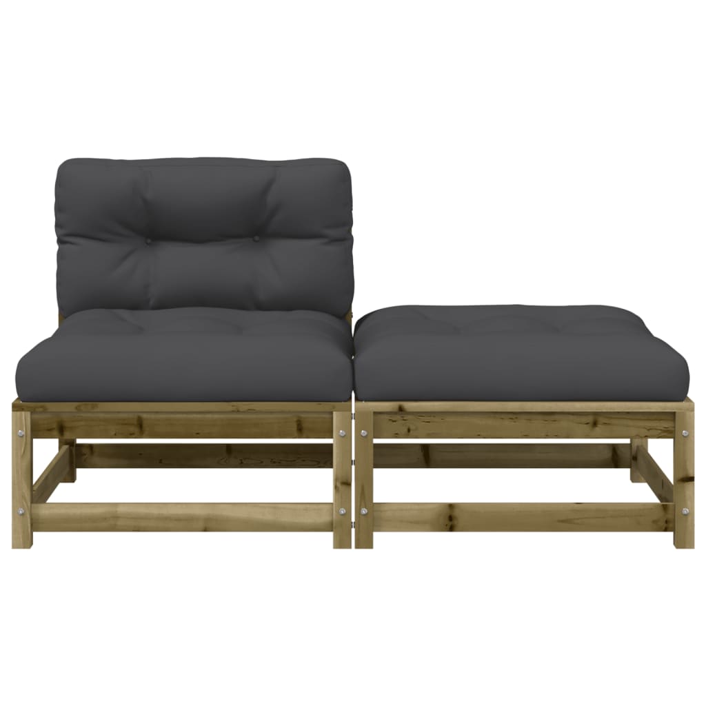 Garden sofa without armrests with cushions and stool