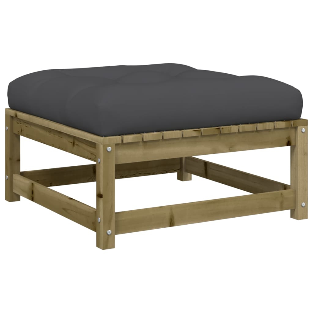 Garden sofa without armrests with cushions and stool