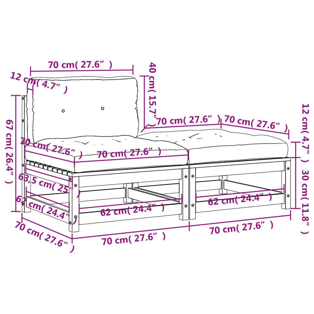 Garden sofa without armrests with cushions and stool