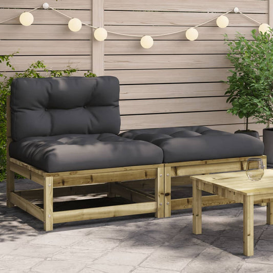 Garden sofa without armrests with cushions and stool