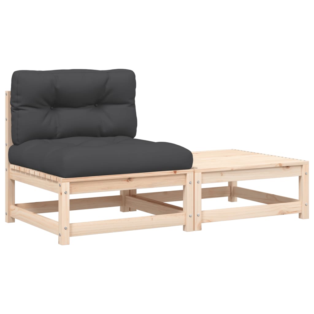Garden sofa without armrests with cushions and stool