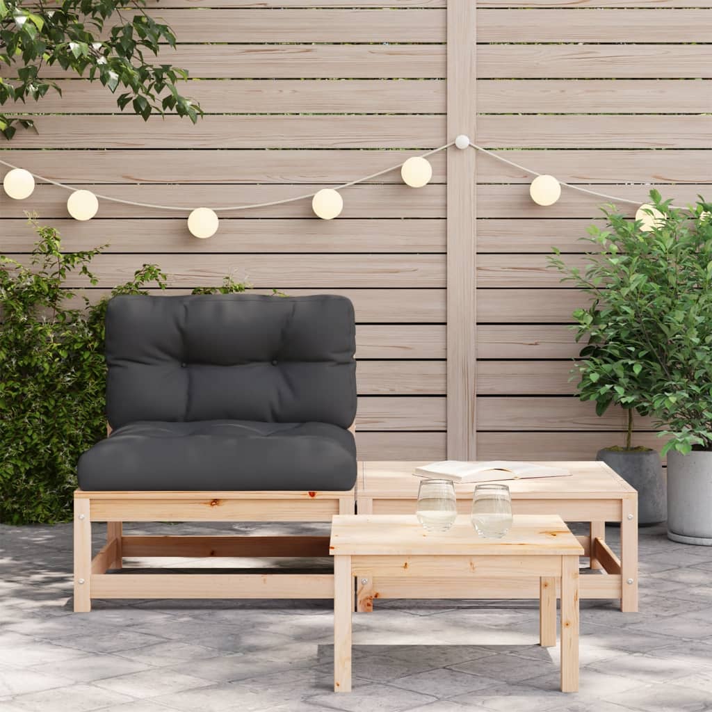 Garden sofa without armrests with cushions and stool