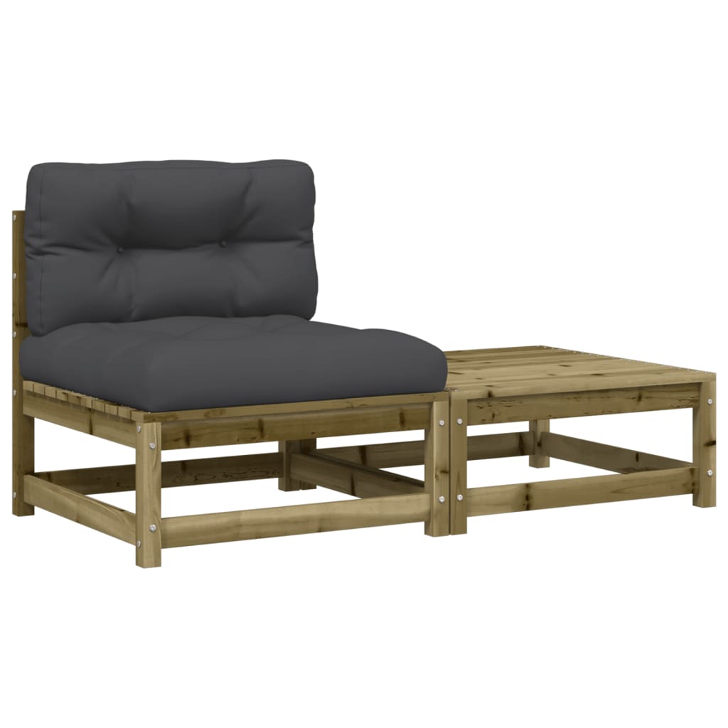 Garden sofa without armrests with cushions and stool