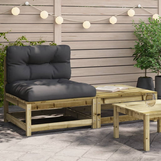 Garden sofa without armrests with cushions and stool