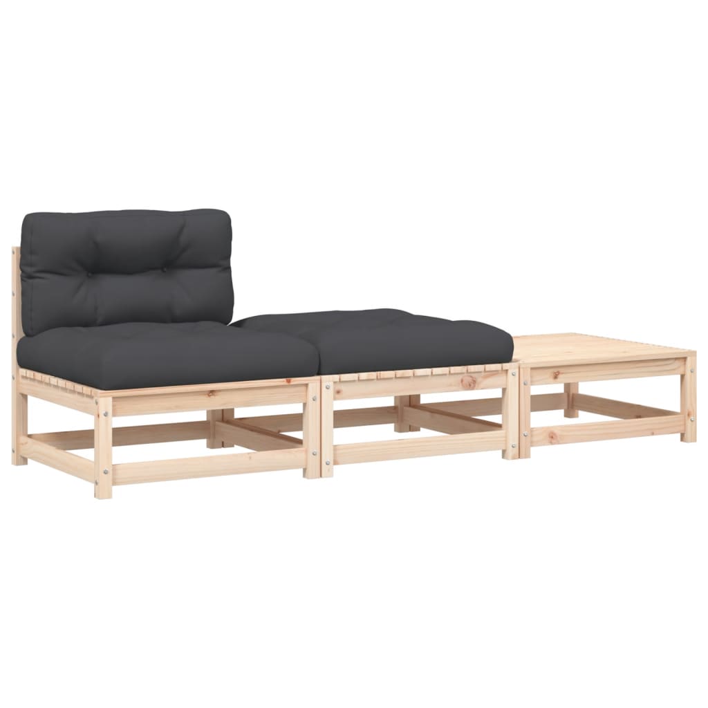 Garden sofa without armrests with cushions and stools