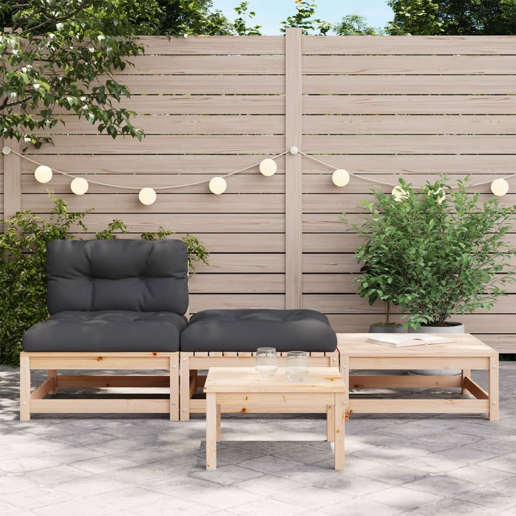 Garden sofa without armrests with cushions and stools