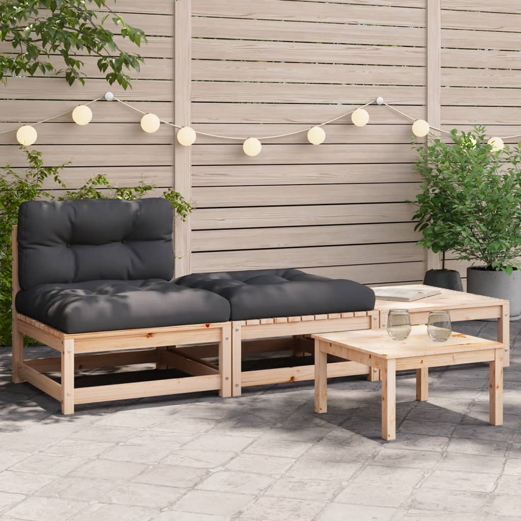 Garden sofa without armrests with cushions and stools