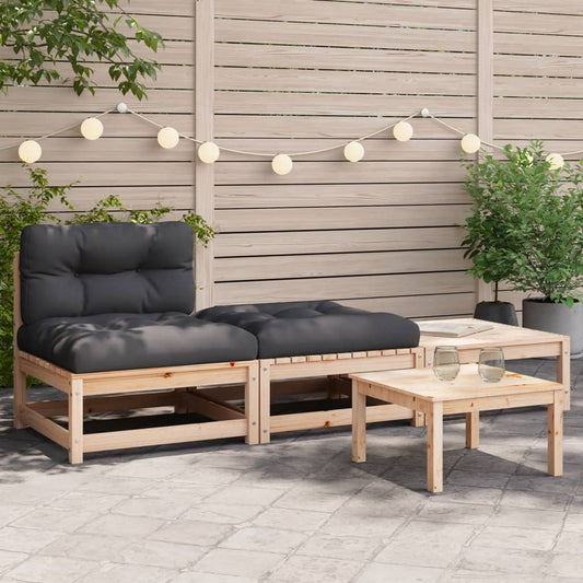 Garden sofa without armrests with cushions and stools