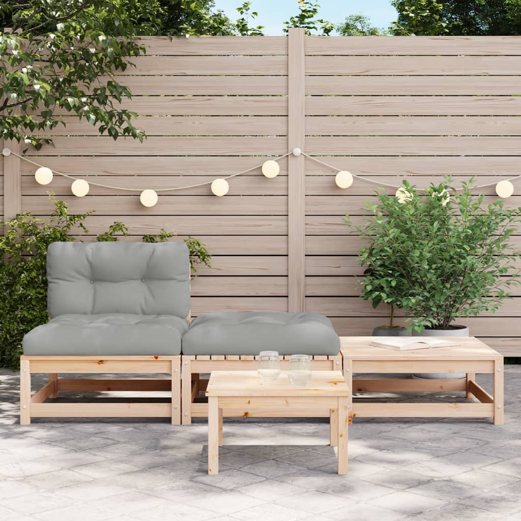 Garden sofa without armrests with cushions and stools