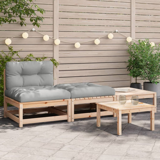 Garden sofa without armrests with cushions and stools