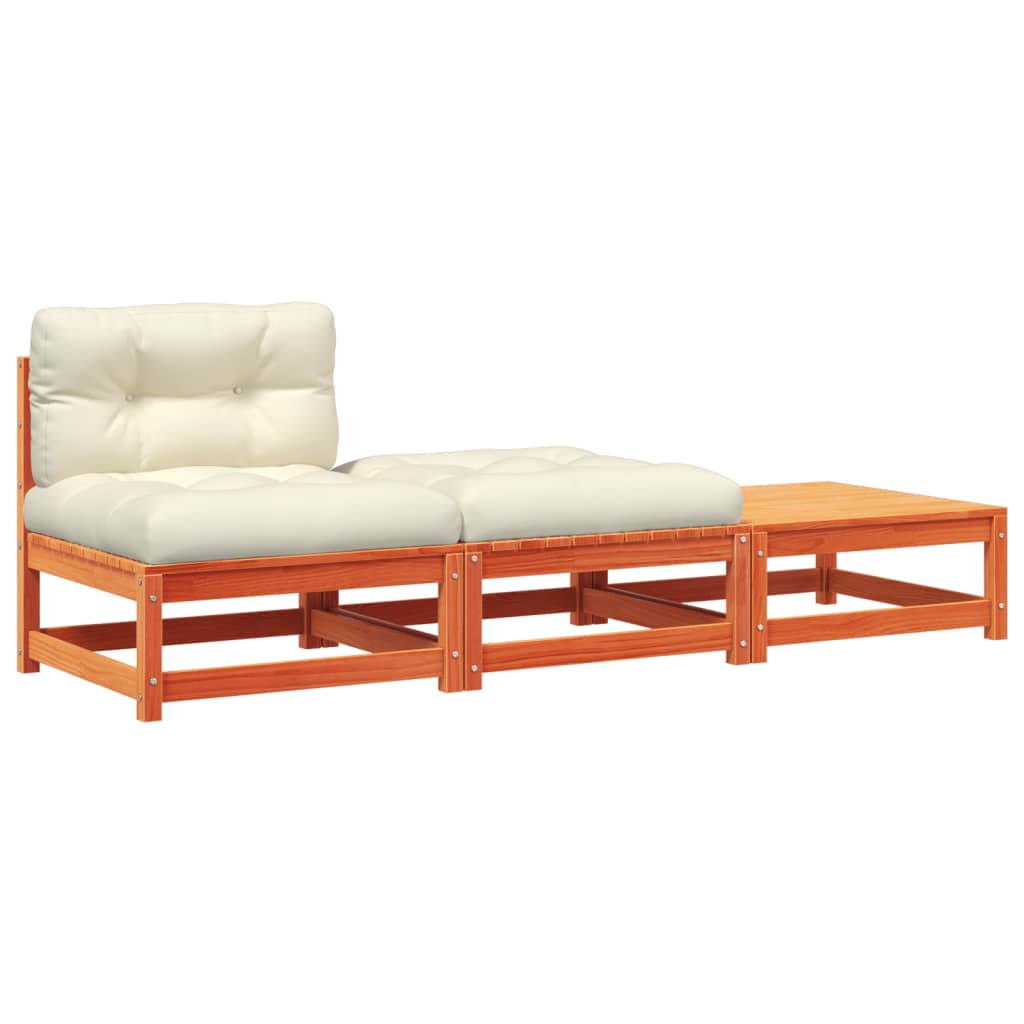 Garden sofa without armrests with cushions and stools