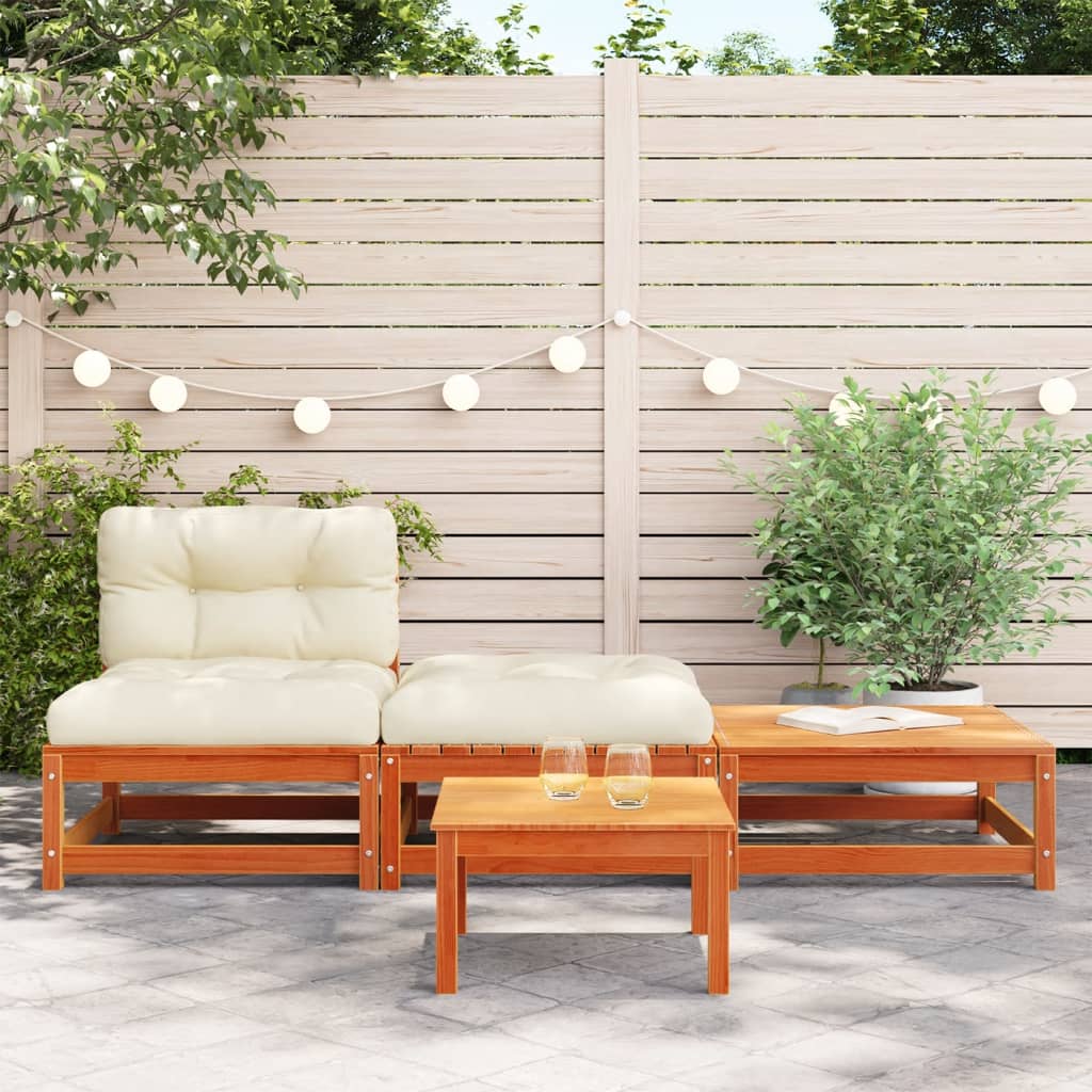 Garden sofa without armrests with cushions and stools