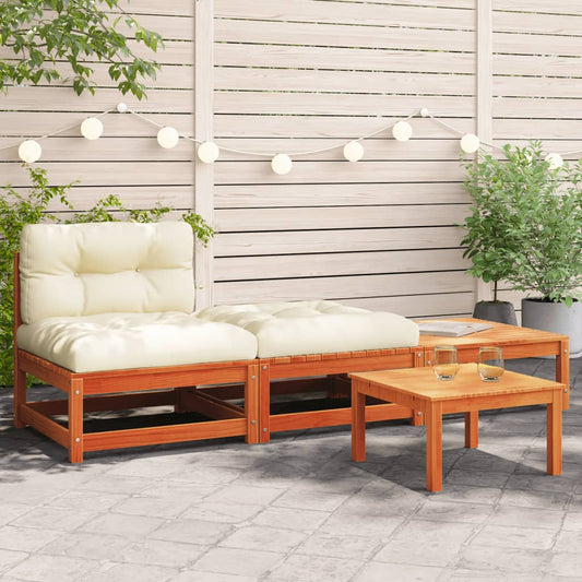 Garden sofa without armrests with cushions and stools