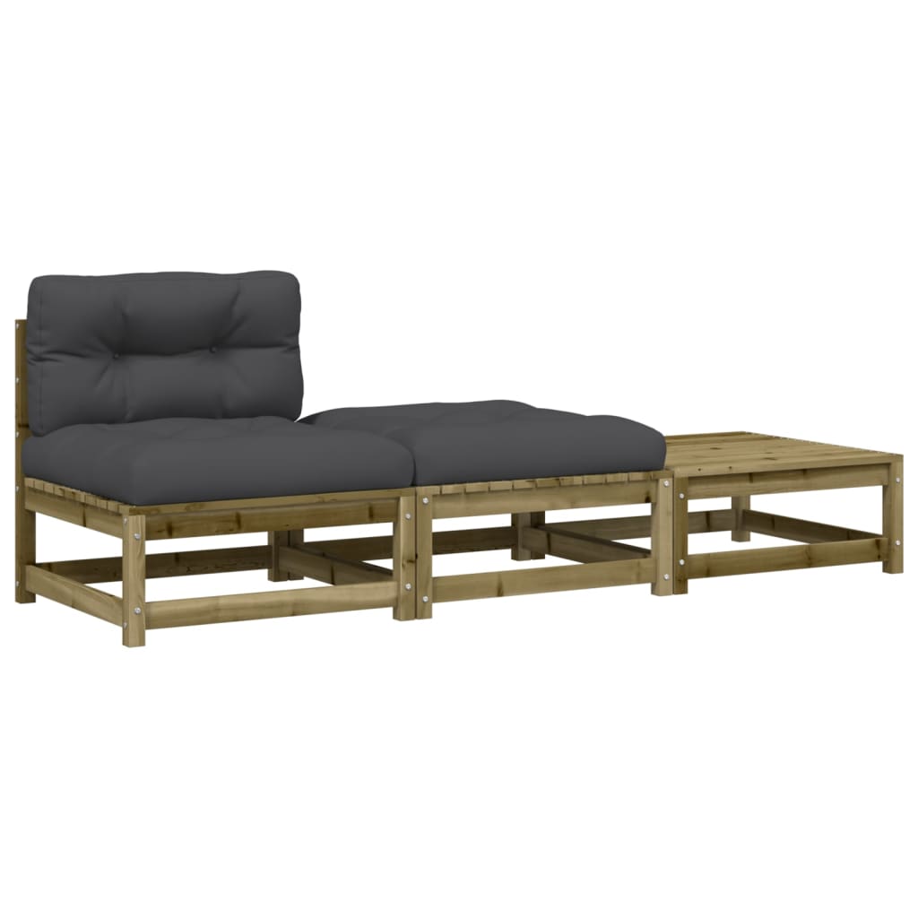 Garden sofa without armrests with cushions and stools