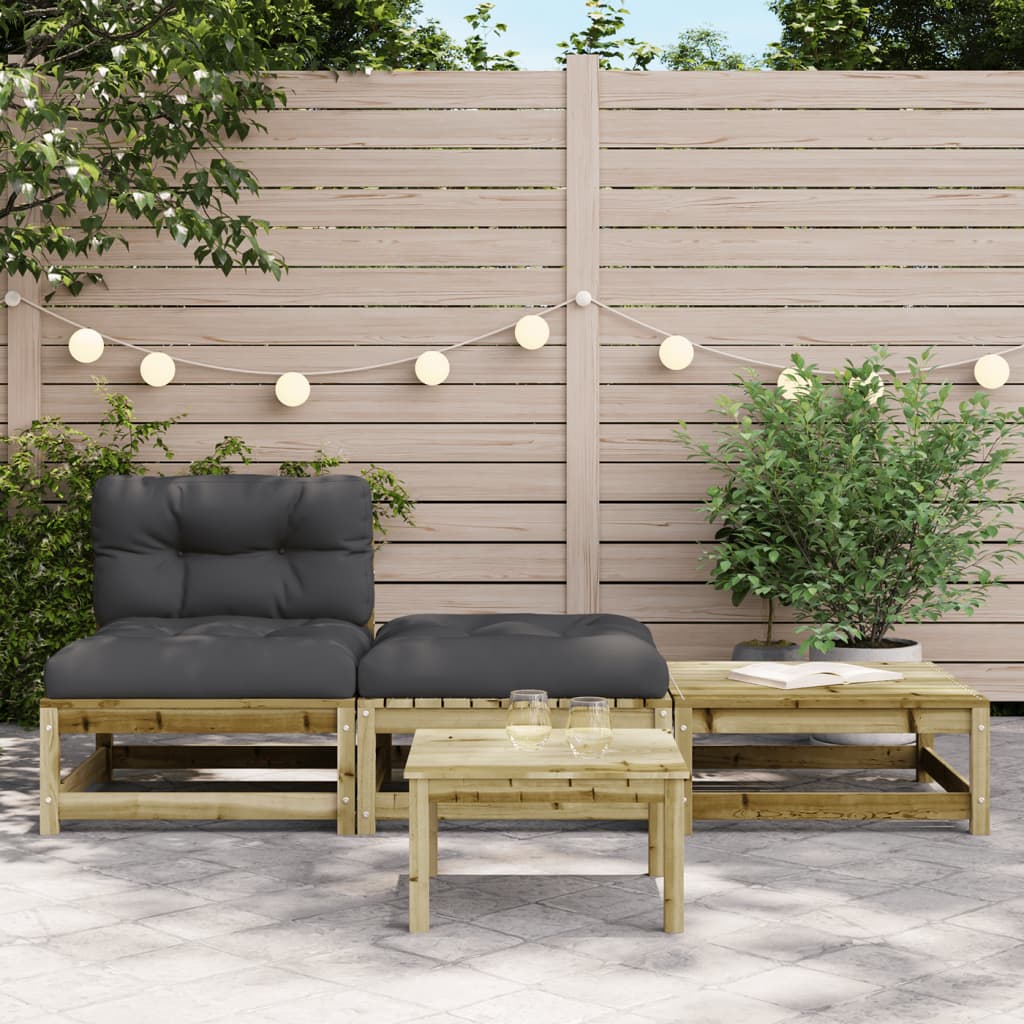 Garden sofa without armrests with cushions and stools