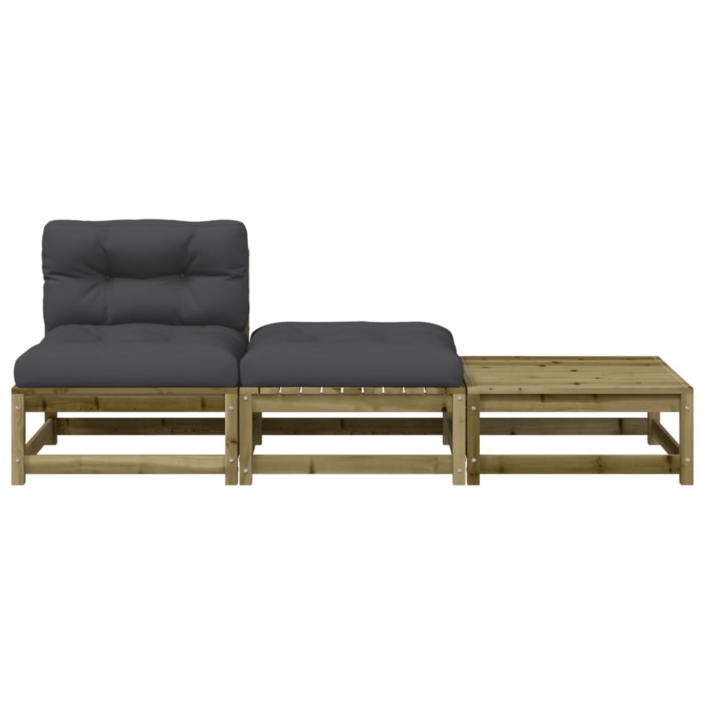 Garden sofa without armrests with cushions and stools