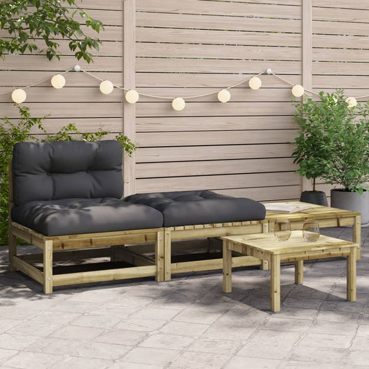 Garden sofa without armrests with cushions and stools