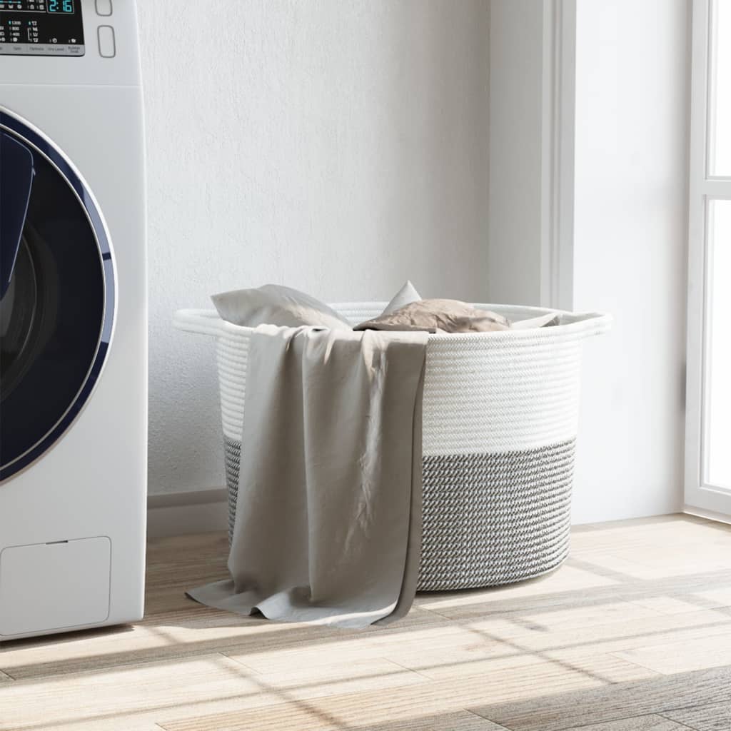 Laundry basket gray and white Ø55x36 cm cotton