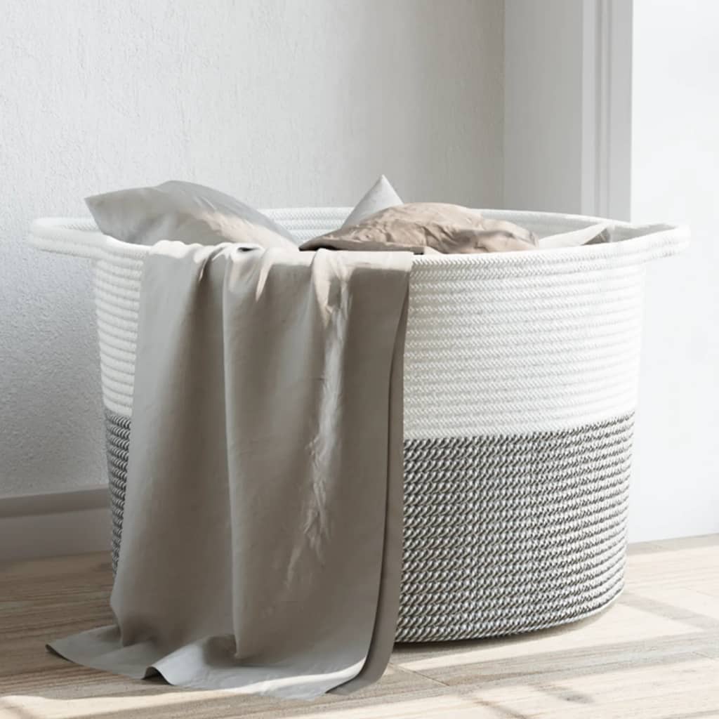 Laundry basket gray and white Ø55x36 cm cotton
