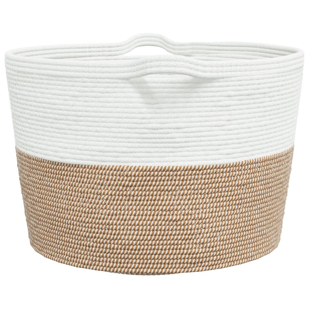 Laundry basket brown and white Ø60x36 cm cotton