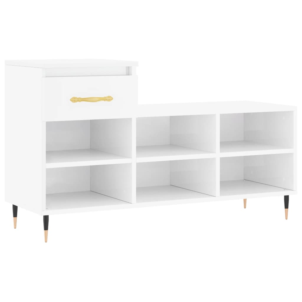 Shoe rack high-gloss white 102x36x60 cm made of wood