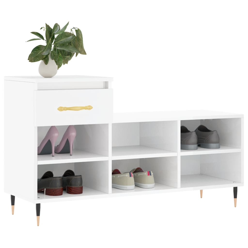 Shoe rack high-gloss white 102x36x60 cm made of wood