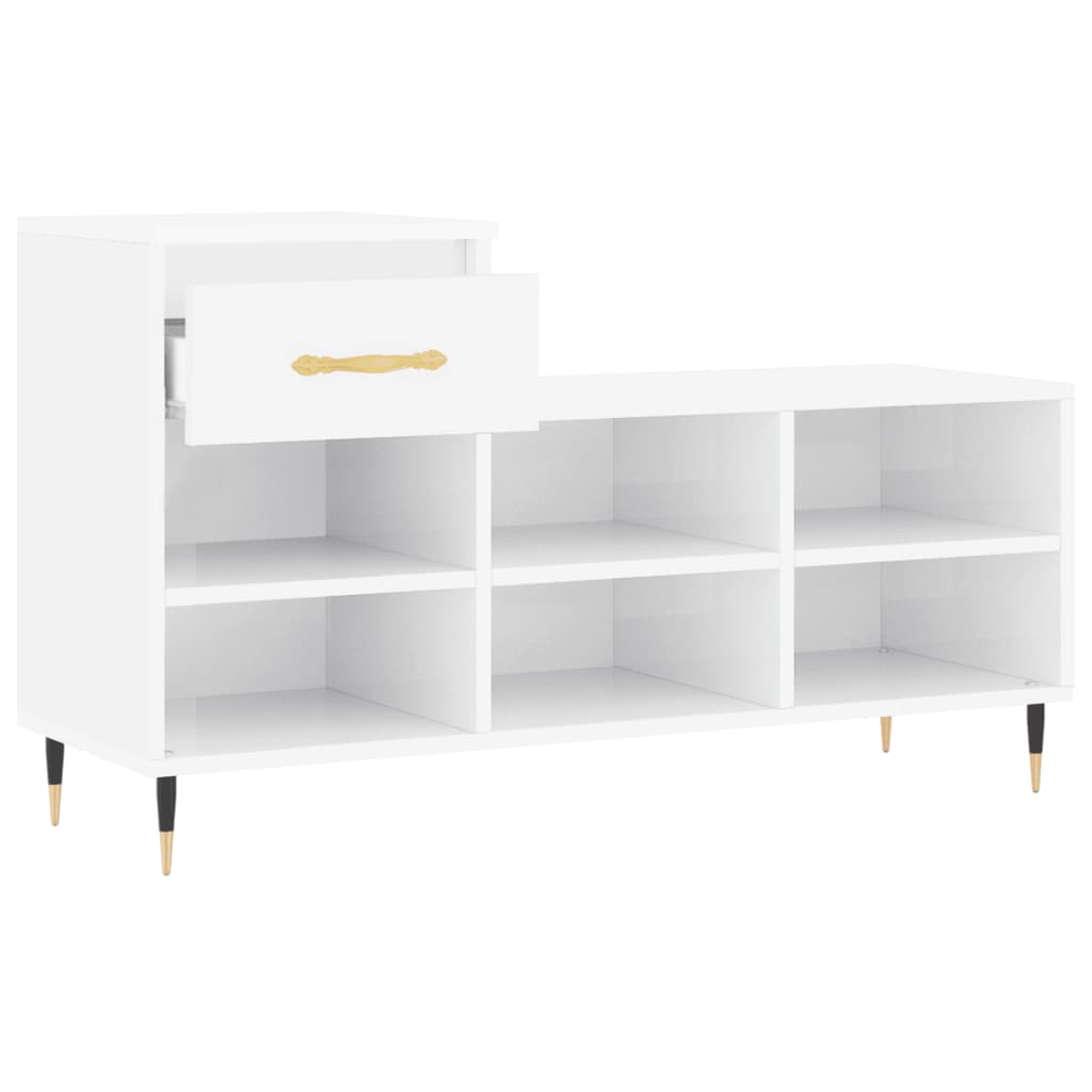 Shoe rack high-gloss white 102x36x60 cm made of wood