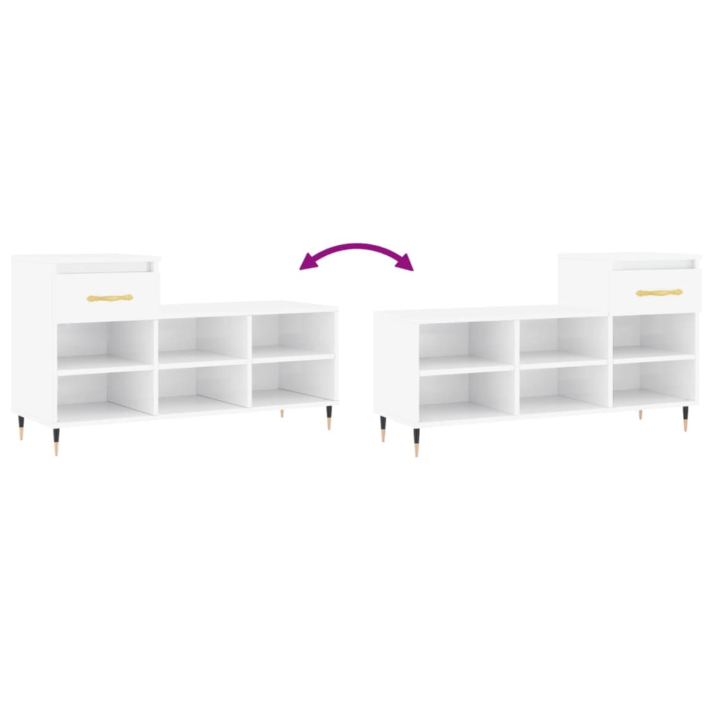 Shoe rack high-gloss white 102x36x60 cm made of wood