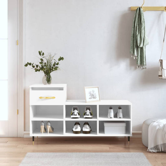 Shoe rack high-gloss white 102x36x60 cm made of wood