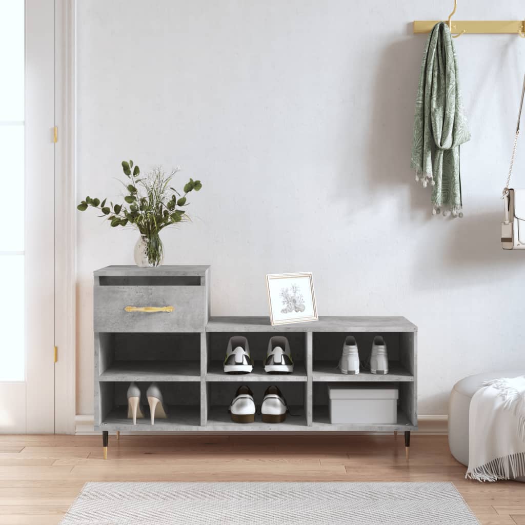 Shoe rack concrete gray 102x36x60 cm made of wood