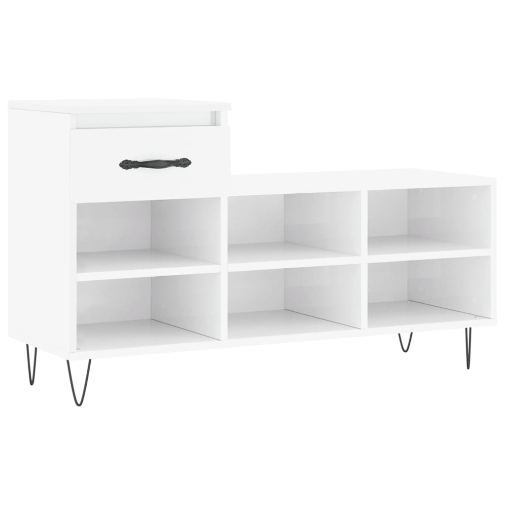 Shoe rack high-gloss white 102x36x60 cm made of wood