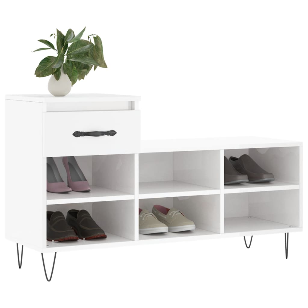 Shoe rack high-gloss white 102x36x60 cm made of wood