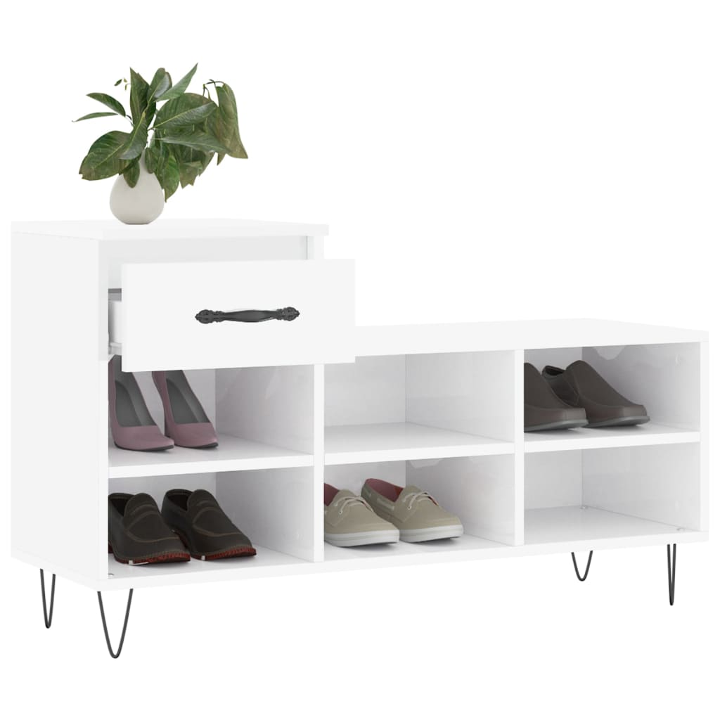 Shoe rack high-gloss white 102x36x60 cm made of wood