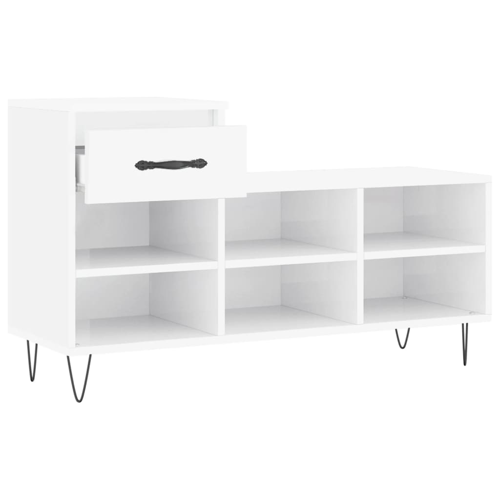 Shoe rack high-gloss white 102x36x60 cm made of wood