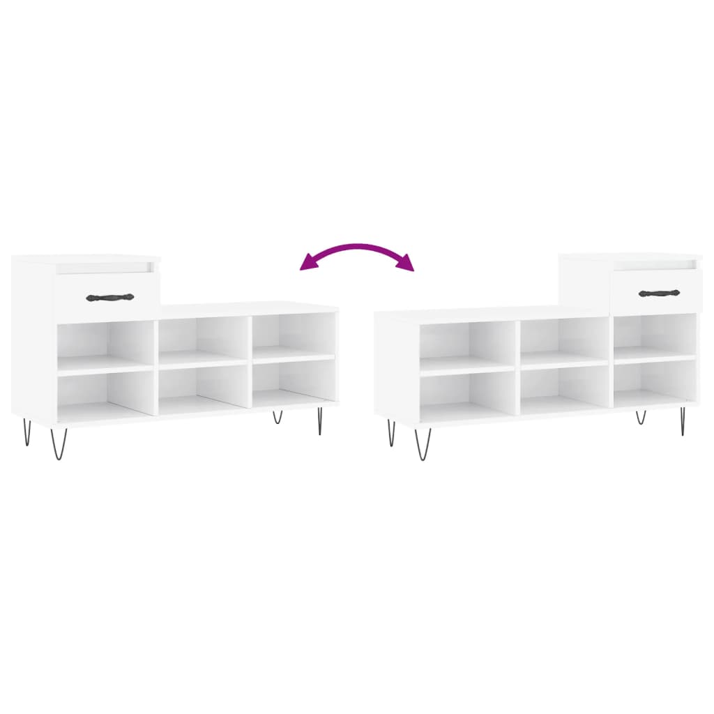 Shoe rack high-gloss white 102x36x60 cm made of wood