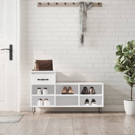 Shoe rack high-gloss white 102x36x60 cm made of wood