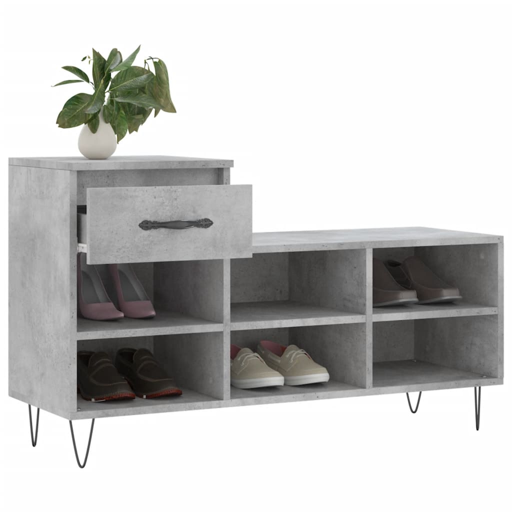Shoe rack concrete gray 102x36x60 cm made of wood