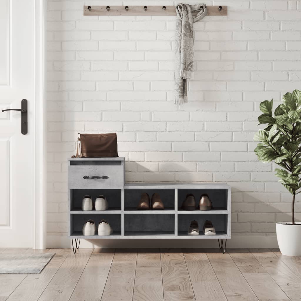 Shoe rack concrete gray 102x36x60 cm made of wood