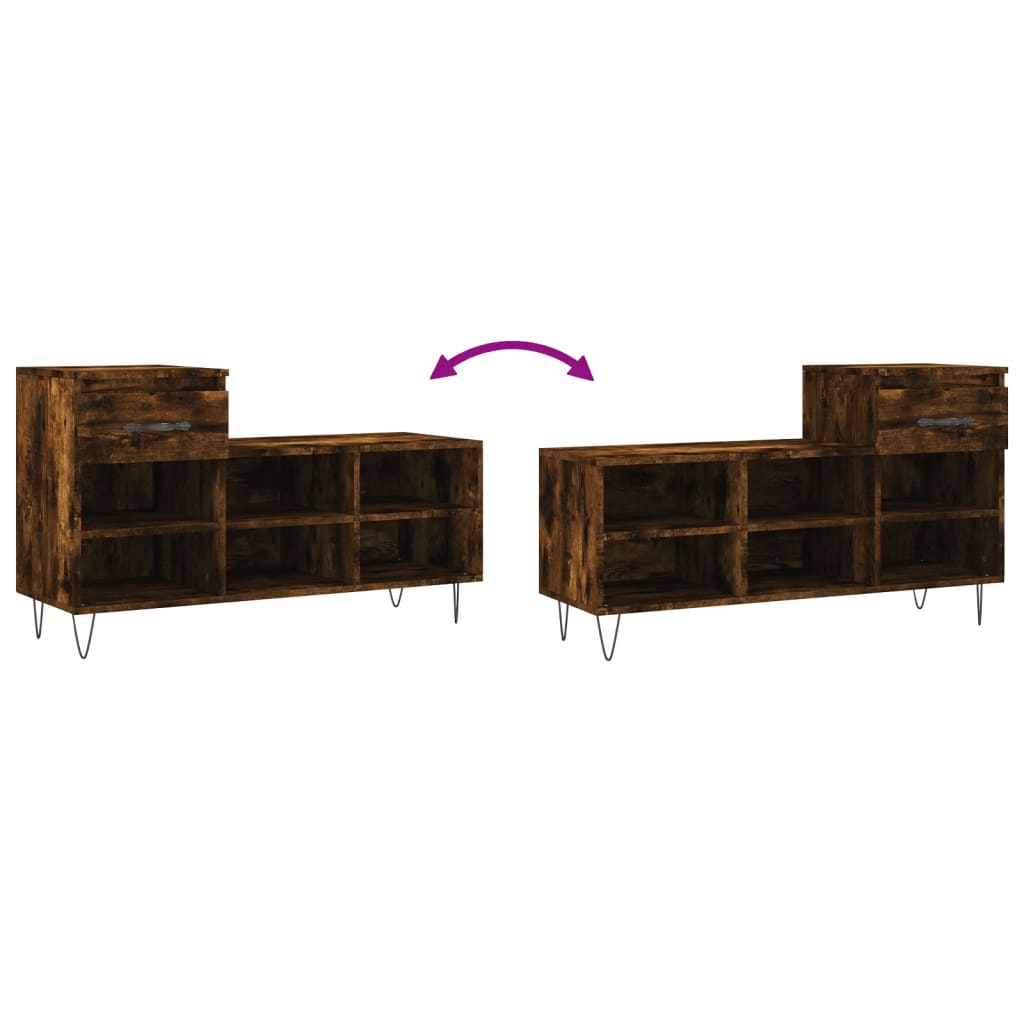 Étagère à chaussures chêne fumé 102x36x60 cm en bois