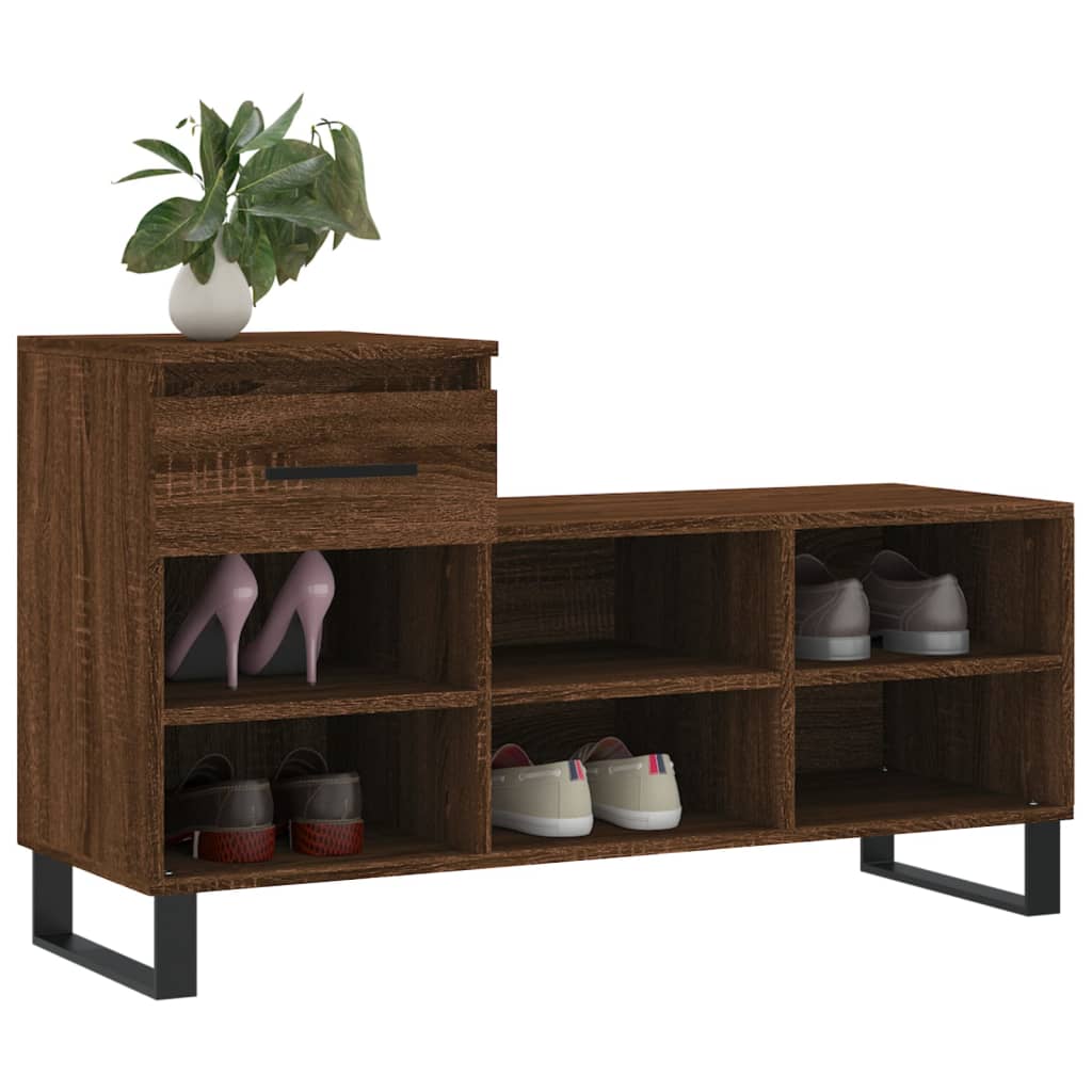 Étagère à chaussures aspect chêne marron 102x36x60 cm en bois