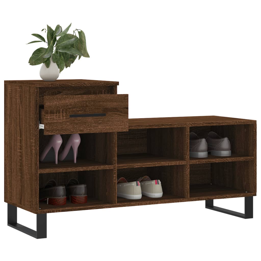 Étagère à chaussures aspect chêne marron 102x36x60 cm en bois