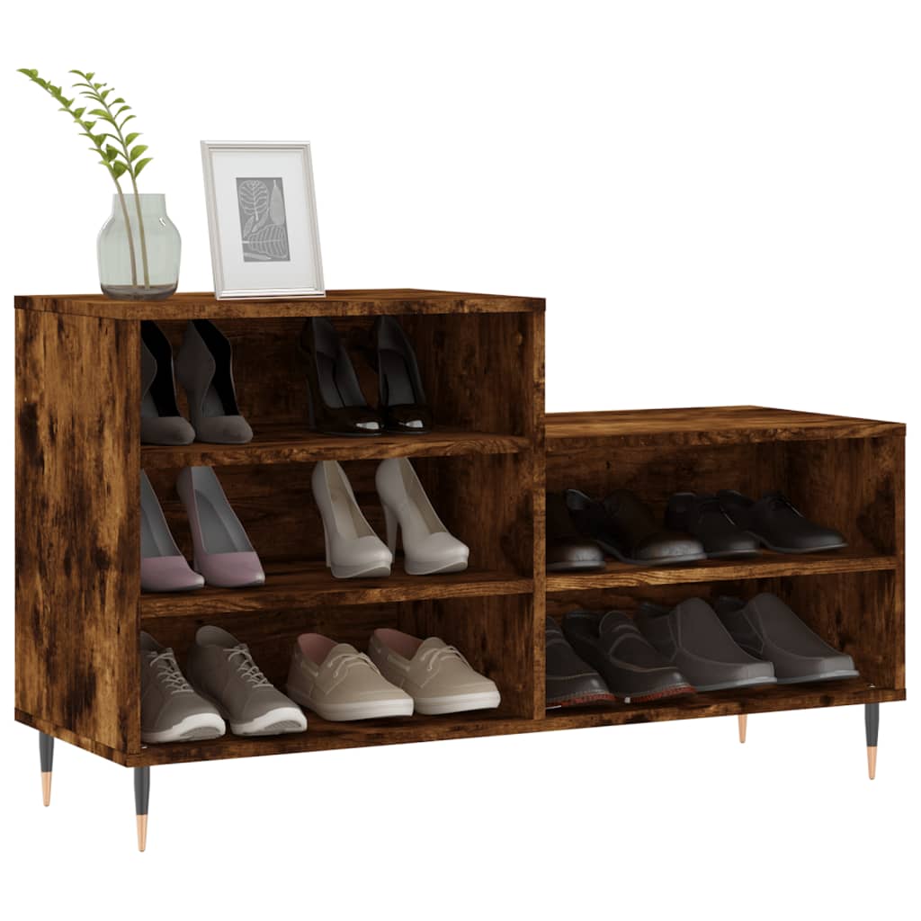 Étagère à chaussures chêne fumé 102x36x60 cm en bois