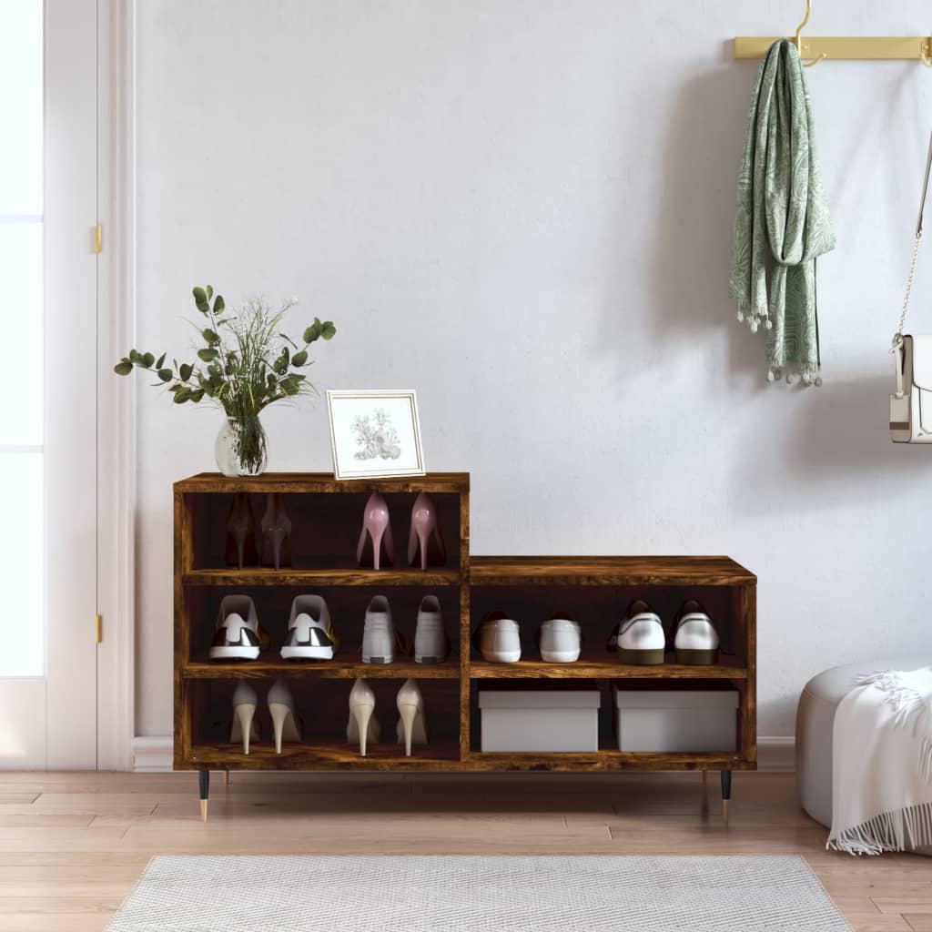 Étagère à chaussures chêne fumé 102x36x60 cm en bois