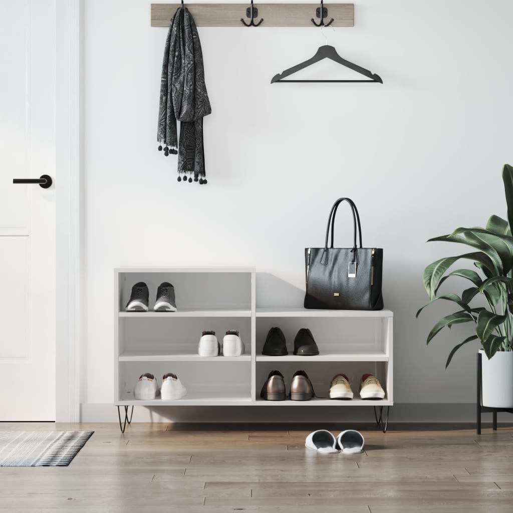 Étagère à chaussures blanc brillant 102x36x60 cm en bois