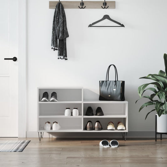 Étagère à chaussures blanc brillant 102x36x60 cm en bois