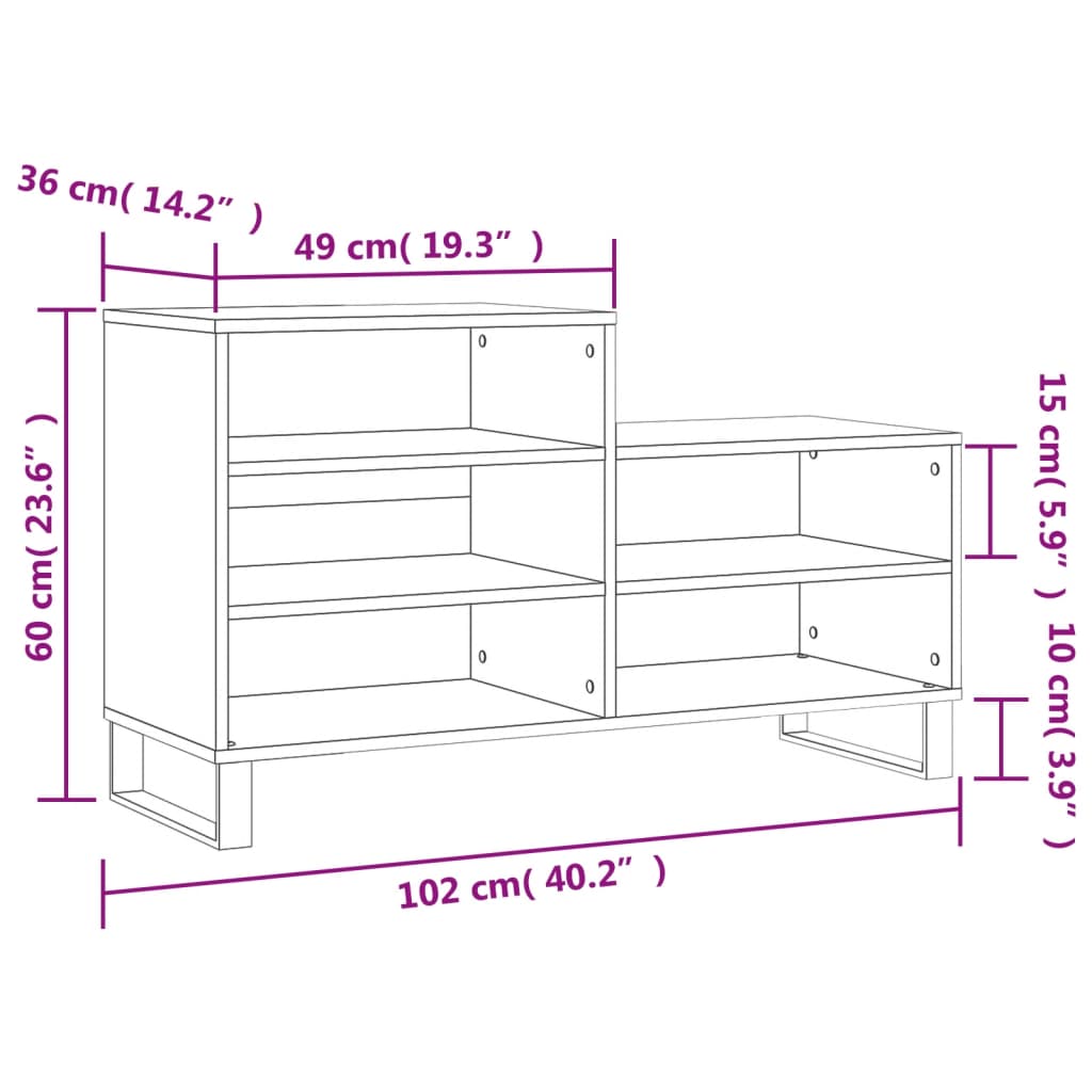 Étagère à chaussures aspect chêne marron 102x36x60 cm en bois