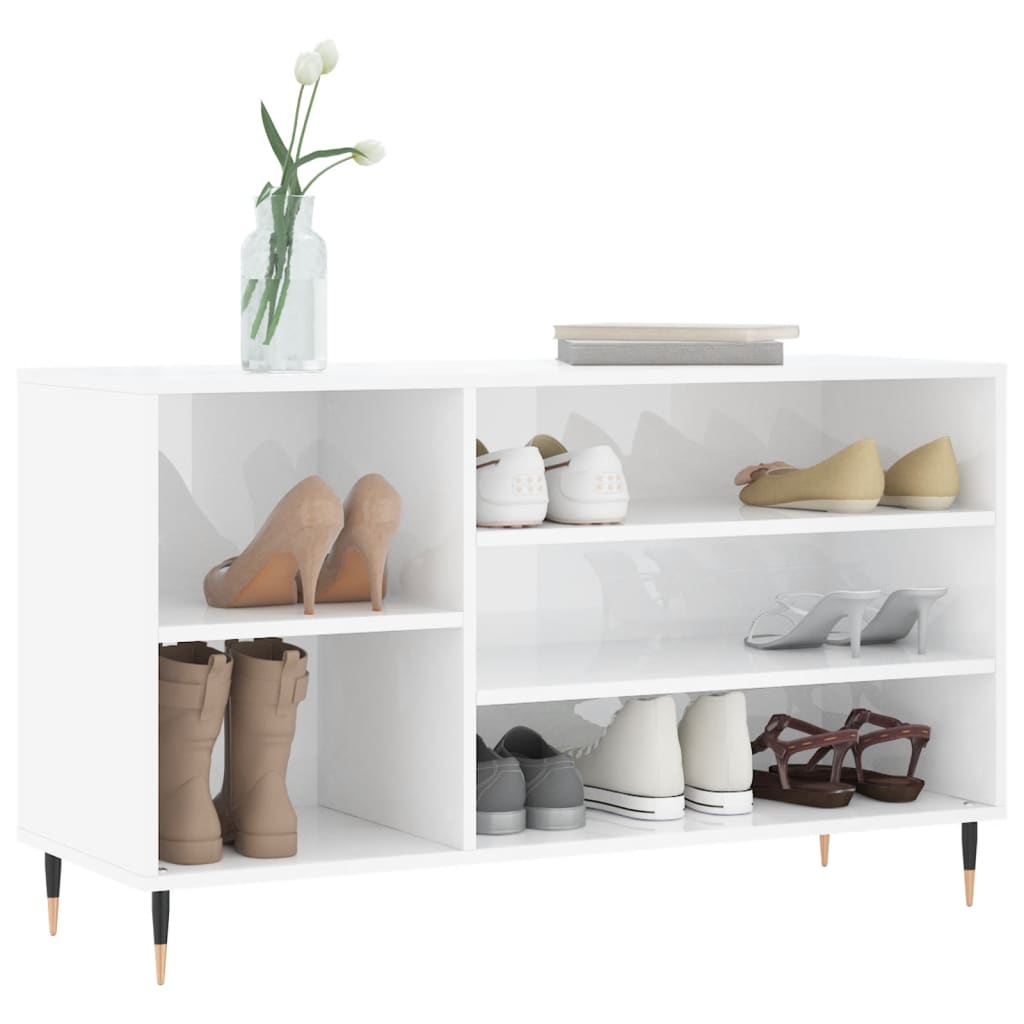 Étagère à chaussures blanc brillant 102x36x60 cm en bois