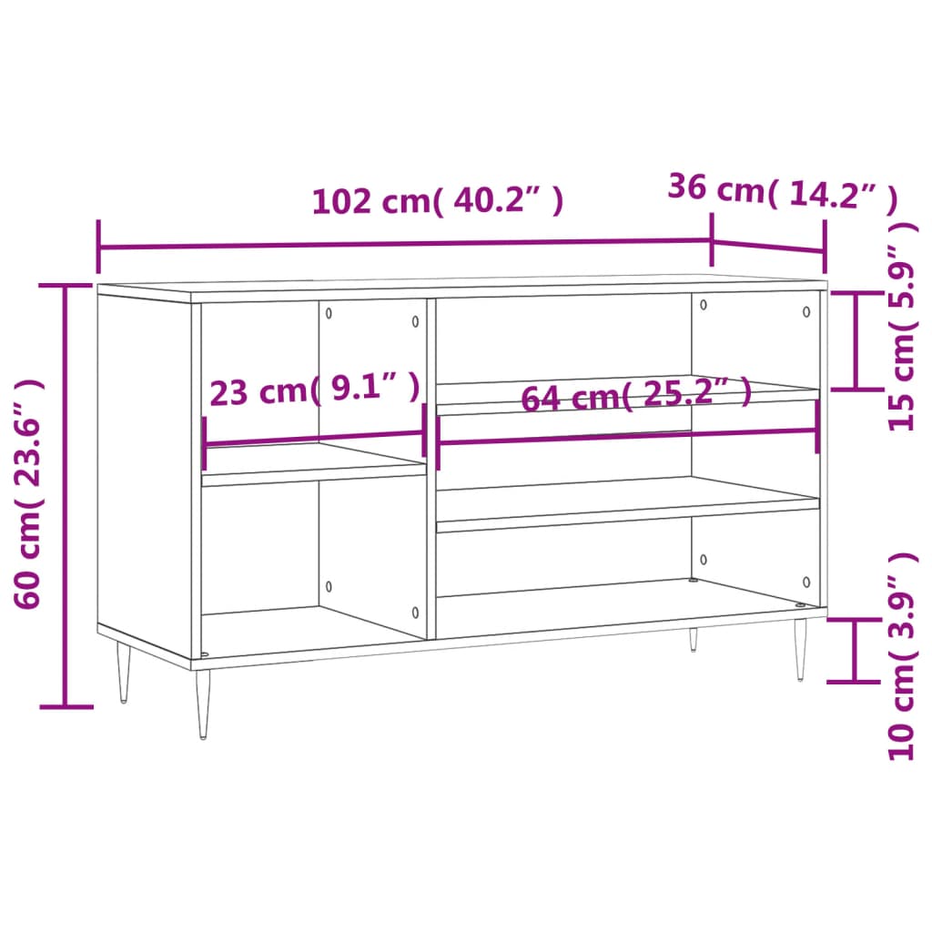Étagère à chaussures gris Sonoma 102x36x60 cm en bois