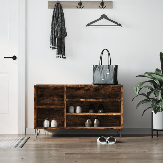 Étagère à chaussures chêne fumé 102x36x60 cm en bois
