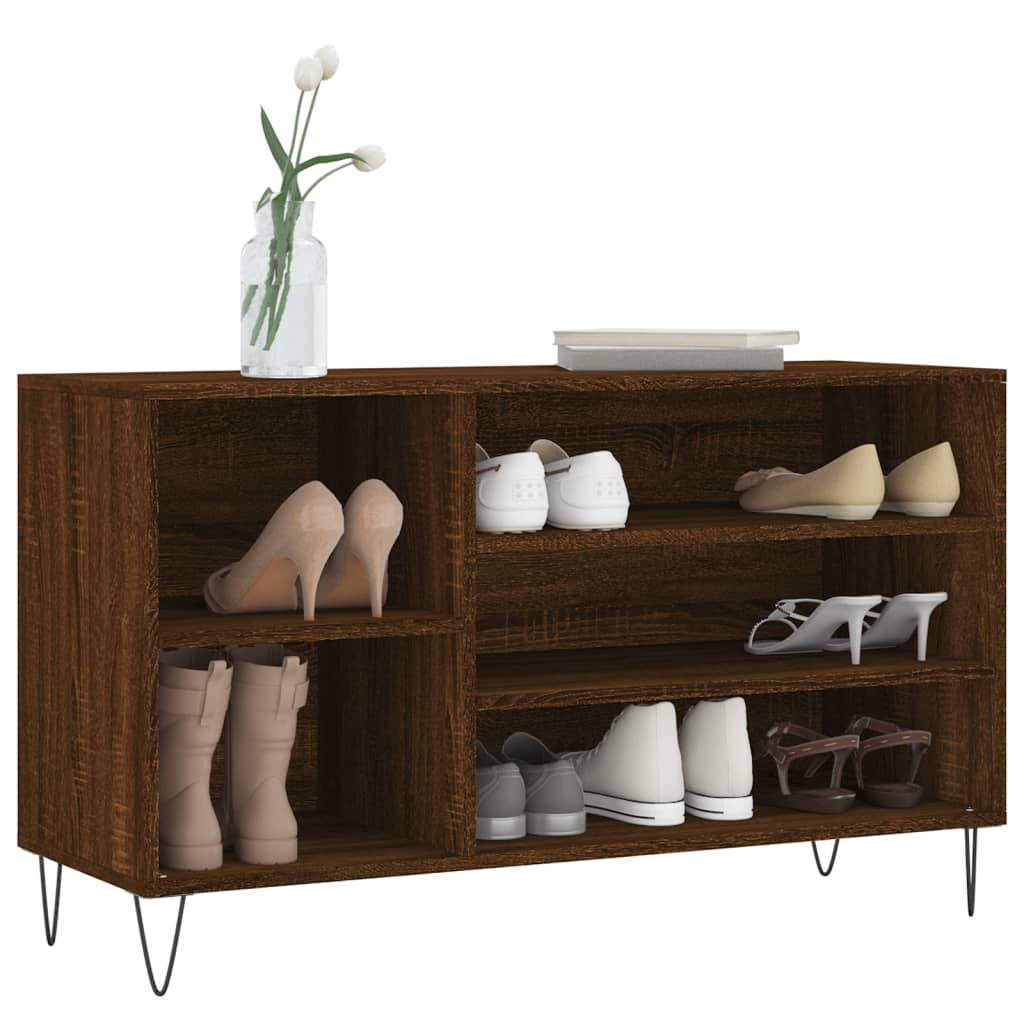 Étagère à chaussures aspect chêne marron 102x36x60 cm en bois